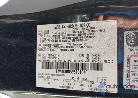 2009 Ford Mustang V6/V6 Premium from USA, damaged, VIN 1ZVHT80N595131040